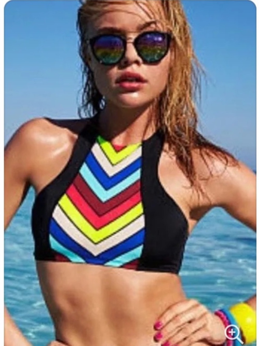 Victoria’s Secret PINK crop tank swim top black high neck rainbow M - Picture 1 of 10